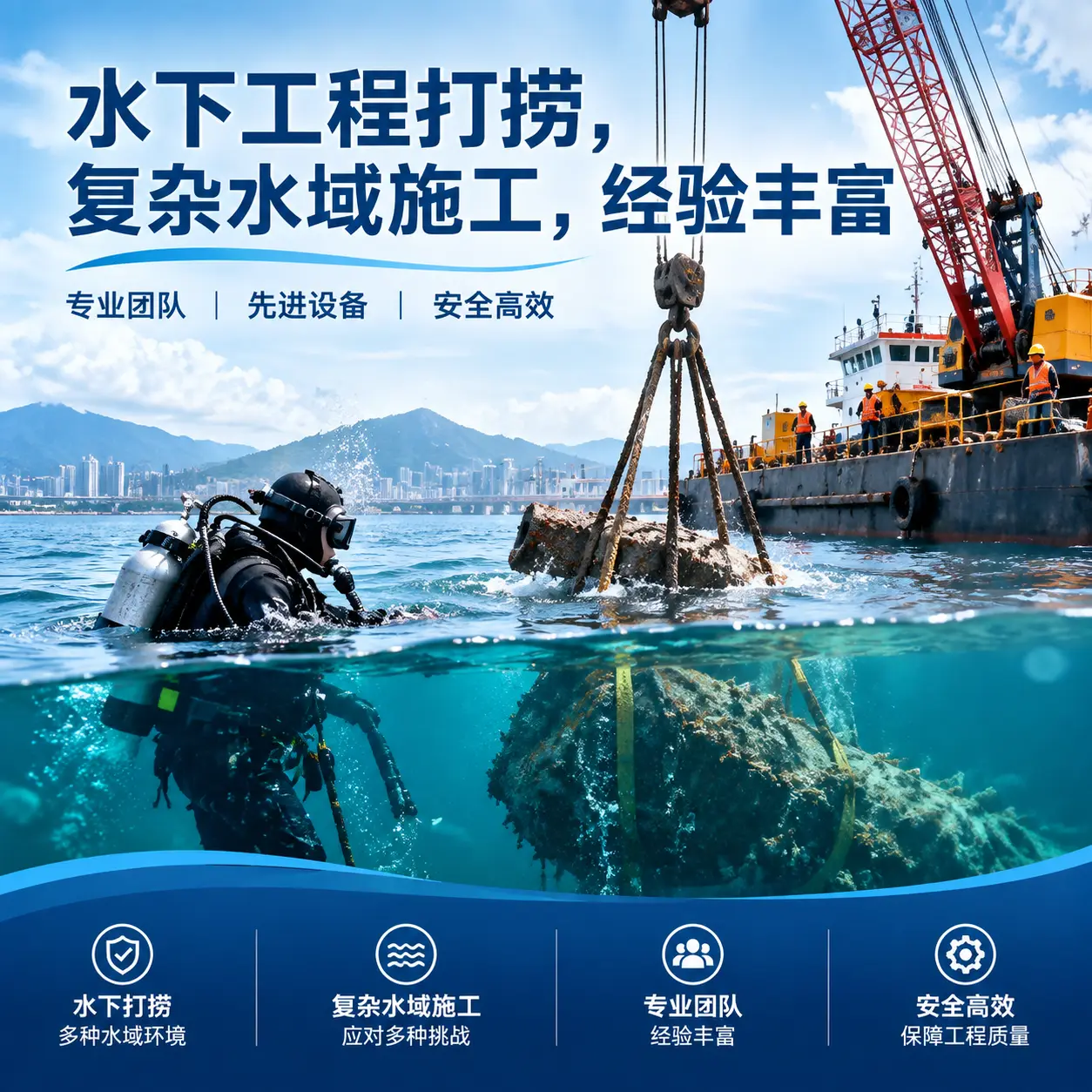 水下工程打捞，复杂水域施工，经验丰富滦平